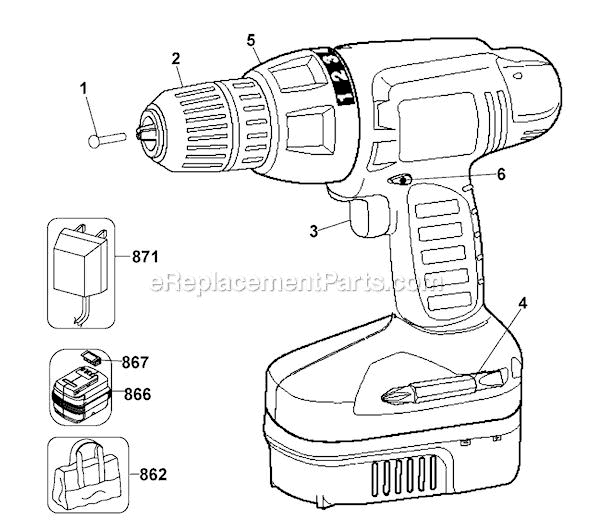 Page A Diagram and Parts List for PS2400K Type 2 Black and Decker Cordless Drill